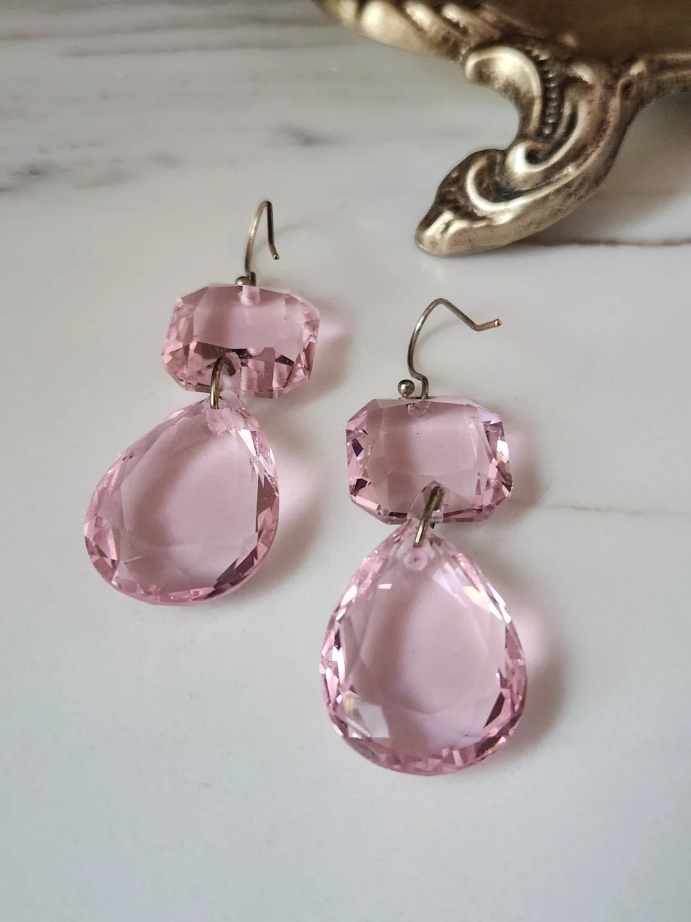 Pink Teardrop Crystal Dangle Earrings - Unbranded